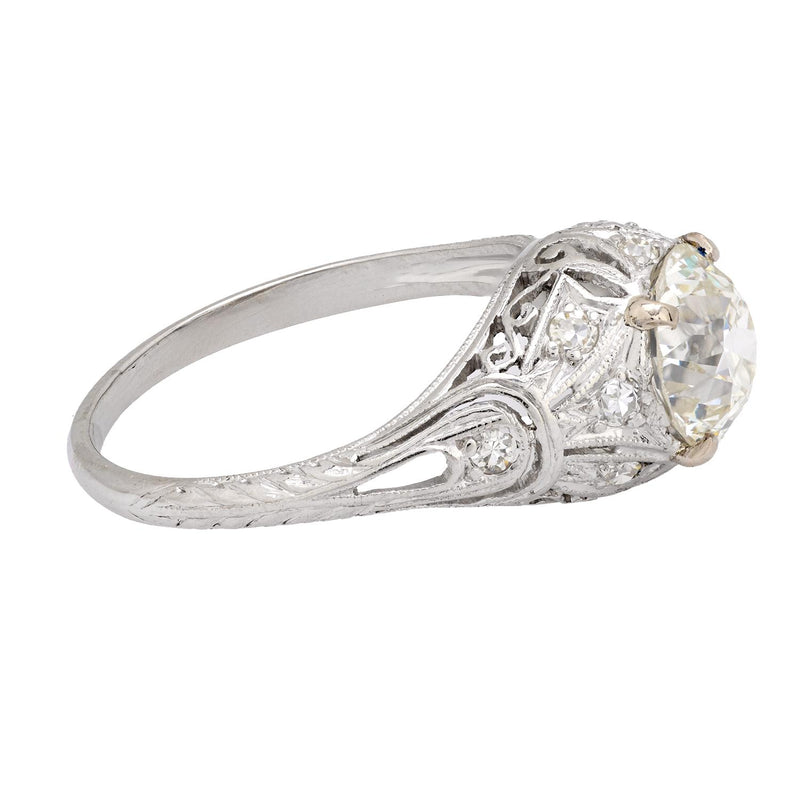 Art Deco GIA 1.62 carat diamond platinum engagement ring