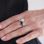 Victorian French GIA diamond no heat sapphire 18k yellow gold toi et moi ring