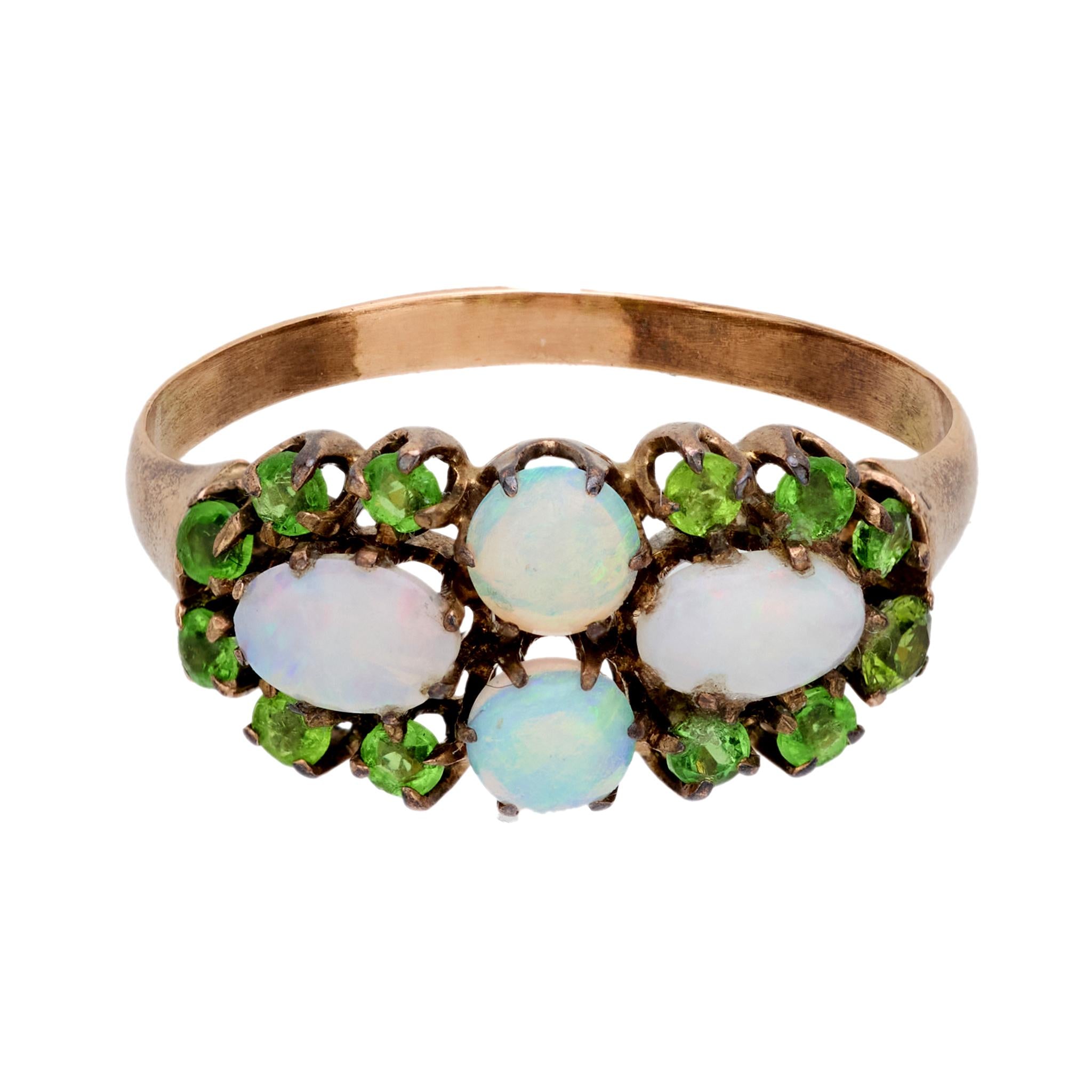 Victorian opal demantoid 10k rose gold ring