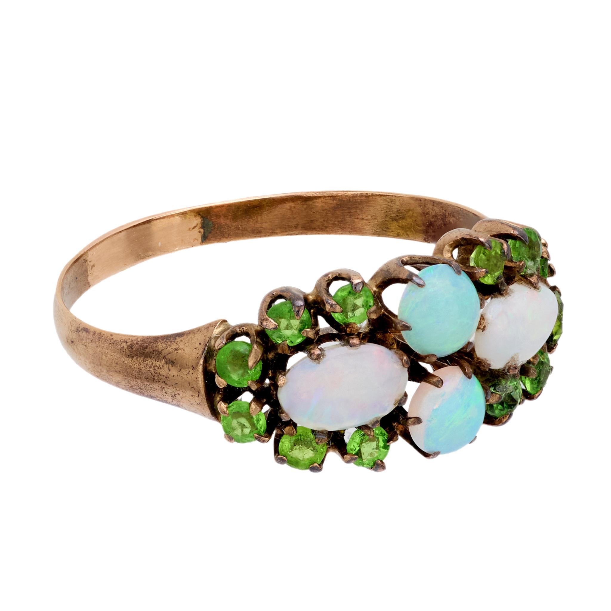 Victorian opal demantoid 10k rose gold ring
