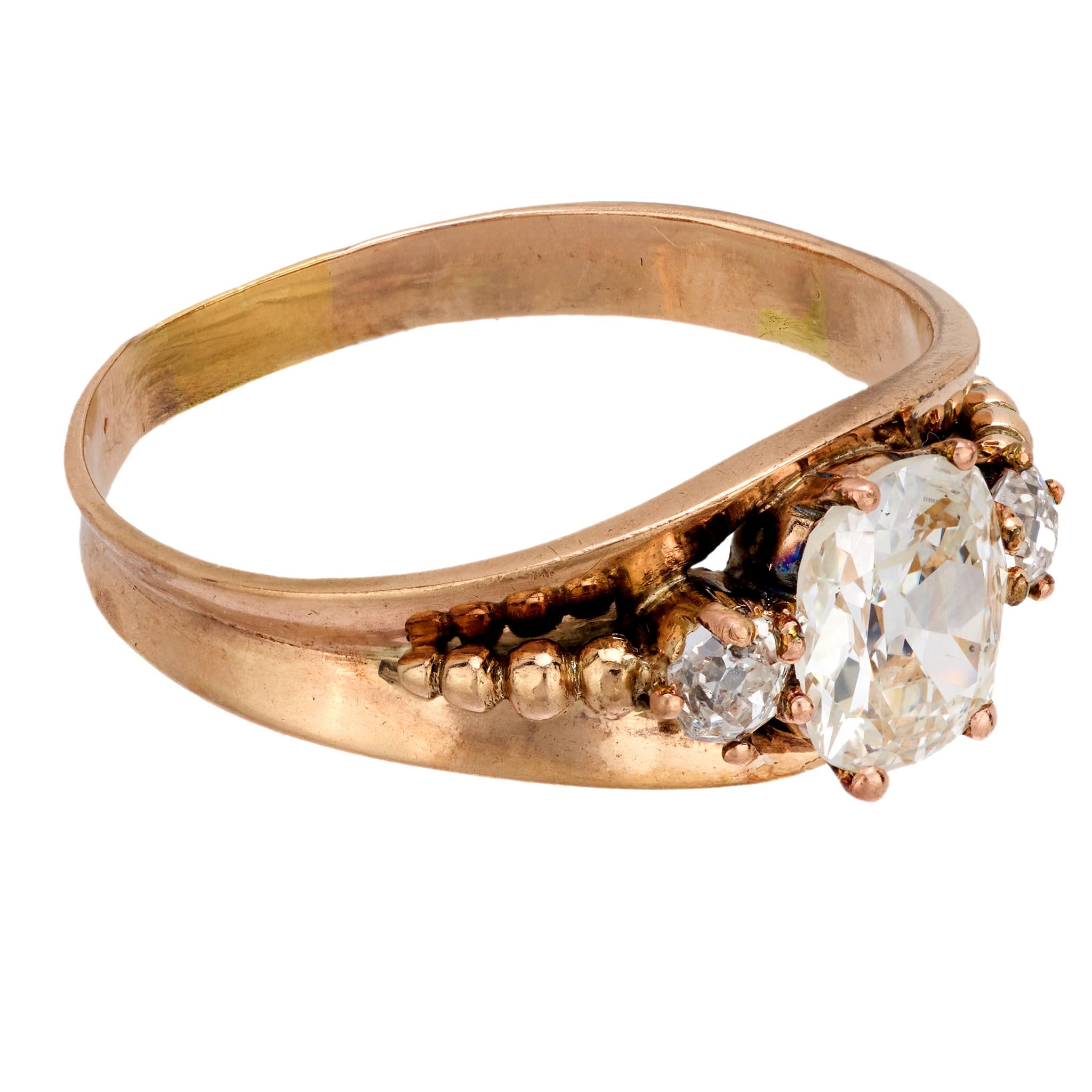 Victorian GIA 1.00 carat old mine diamond 10k rose gold ring