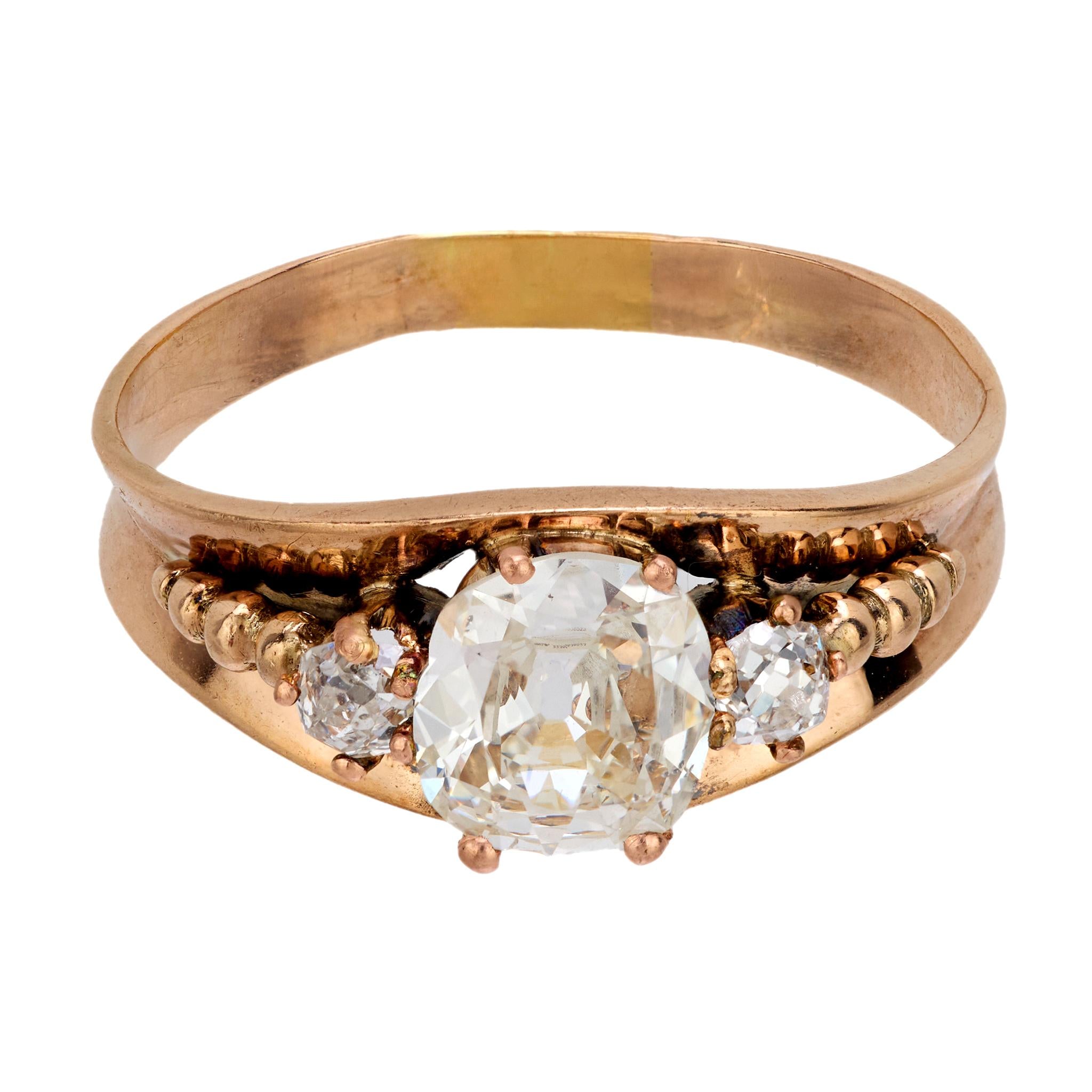 Victorian GIA 1.00 carat old mine diamond 10k rose gold ring