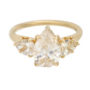Vintage GIA 2.50 carat pear cut diamond 14k yellow gold engagement ring