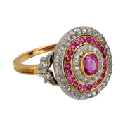 French Belle Epoque ruby diamond 18k yellow gold and platinum cluster ring