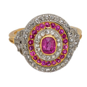 French Belle Epoque ruby diamond 18k yellow gold and platinum cluster ring
