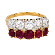 Victorian French 3.45 carat total weight diamond and ruby 18k yellow gold ring