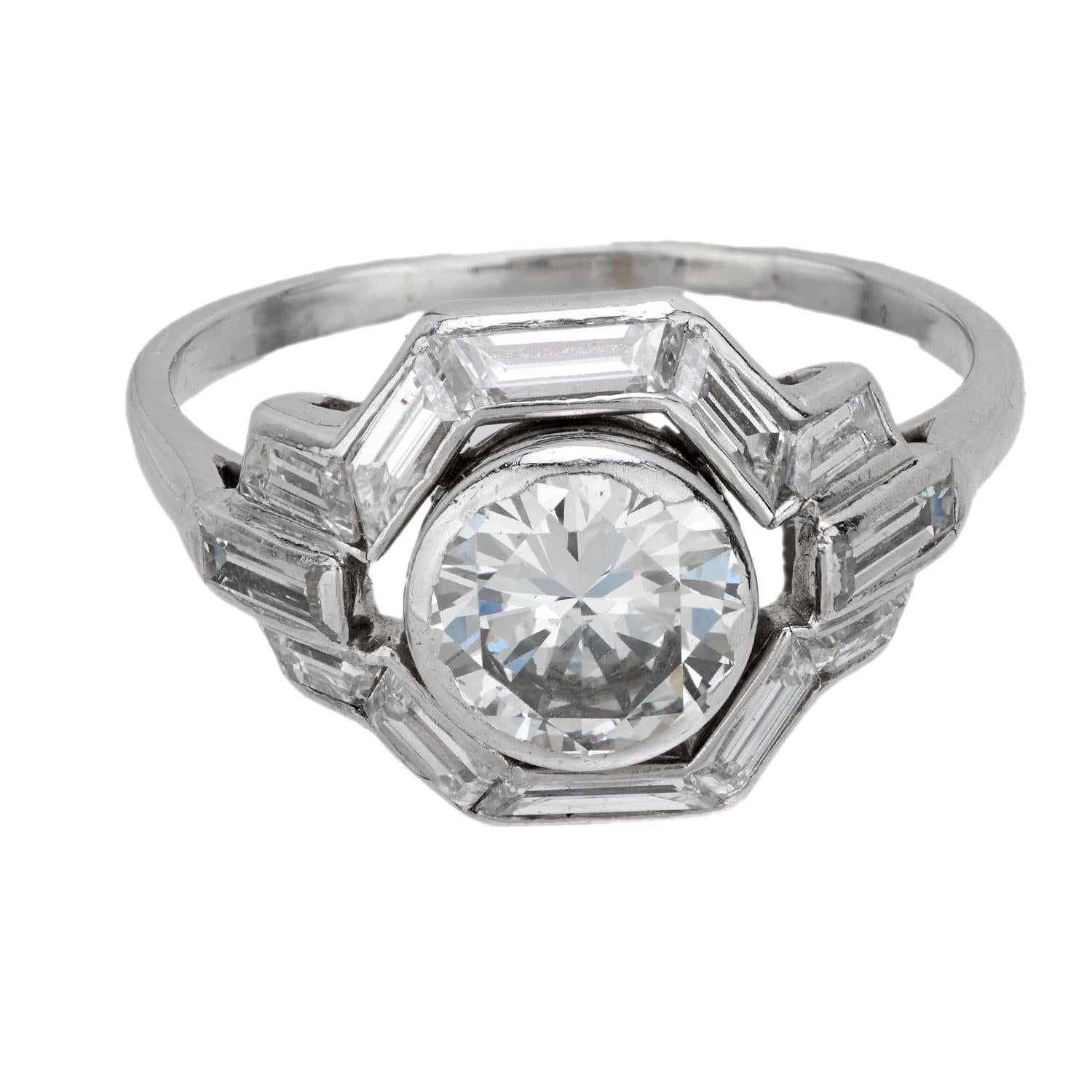 French Art Deco 1.10 carat diamond platinum engagement ring