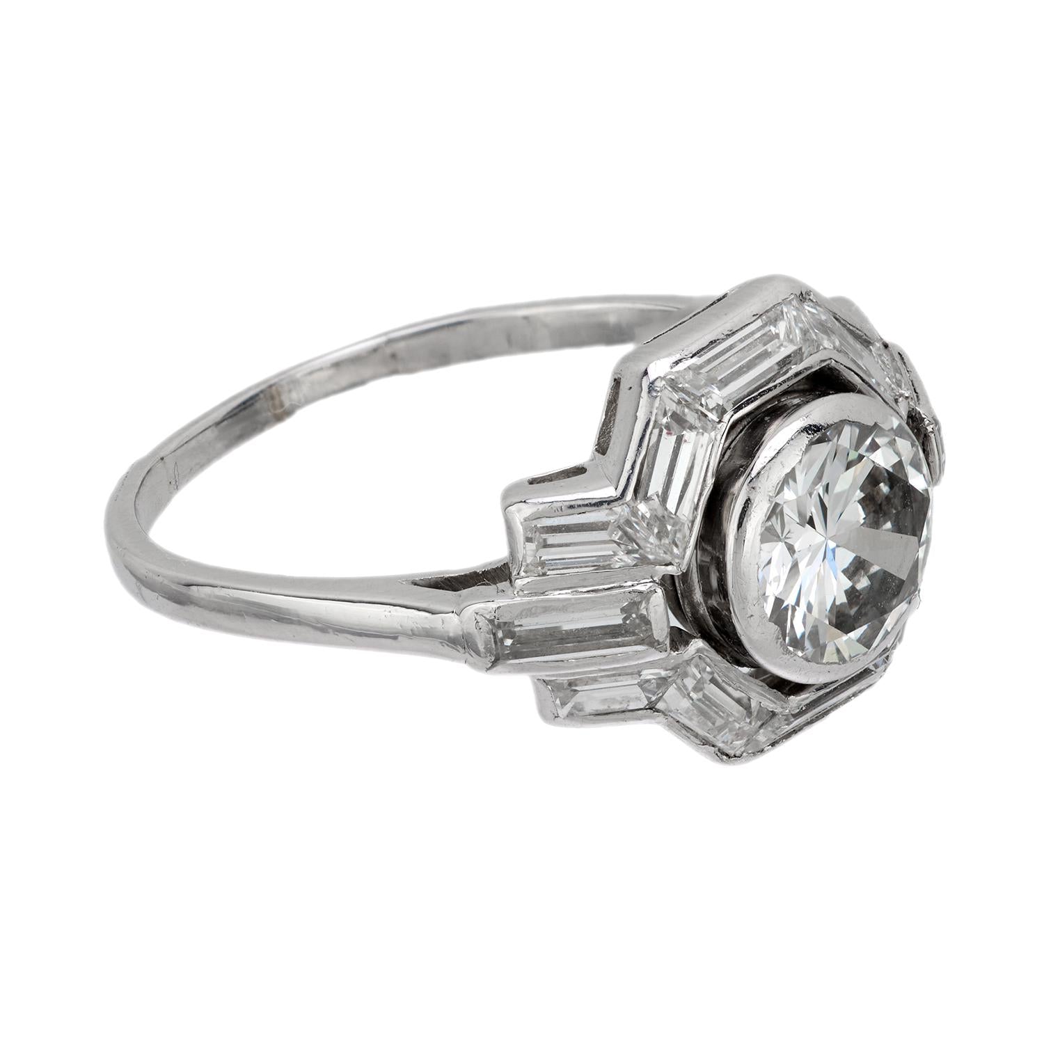 French Art Deco 1.10 carat diamond platinum engagement ring