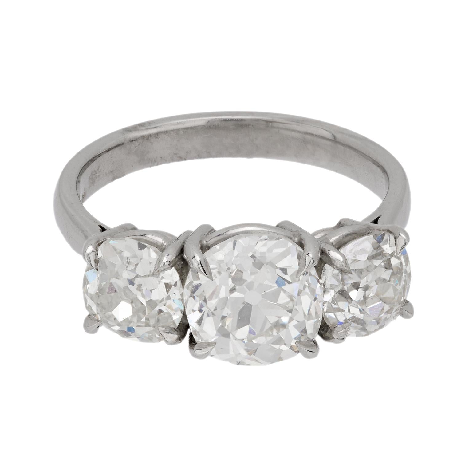 Mid Century 3.61 carat total diamond weight platinum 3 stone ring