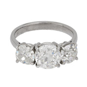 Mid Century 3.61 carat total diamond weight platinum 3 stone ring