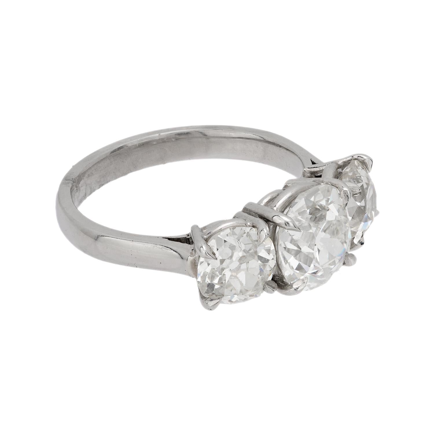 Mid Century 3.61 carat total diamond weight platinum 3 stone ring