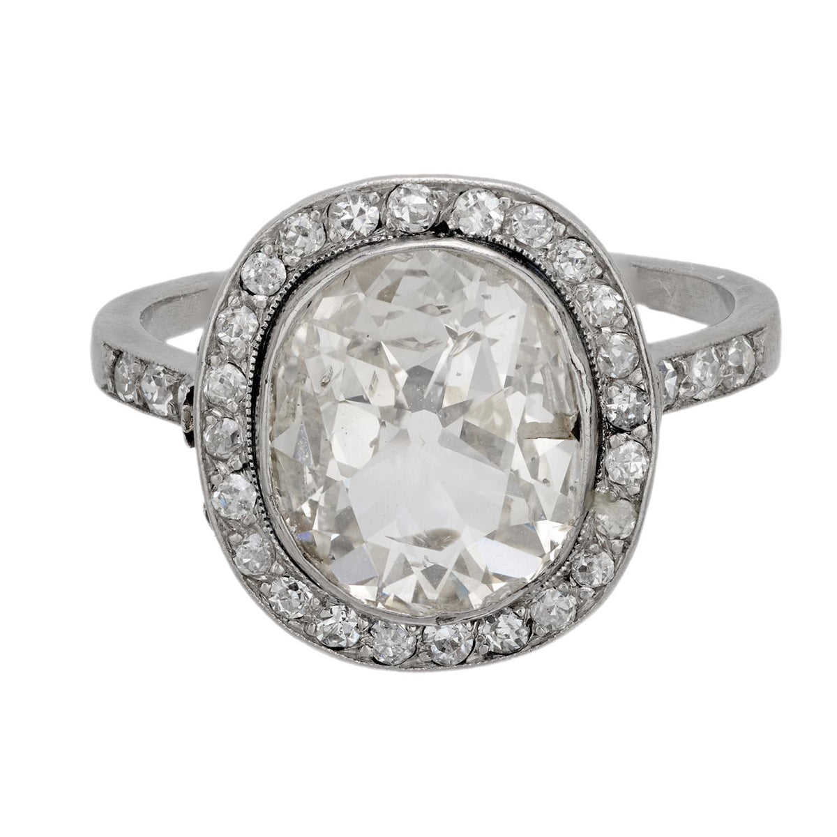 French Belle Epoque 2.50 carat old mine cut diamond platinum engagement ring