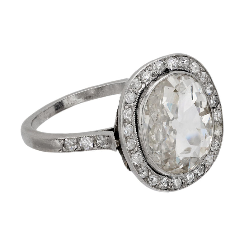 French Belle Epoque 2.50 carat old mine cut diamond platinum engagement ring