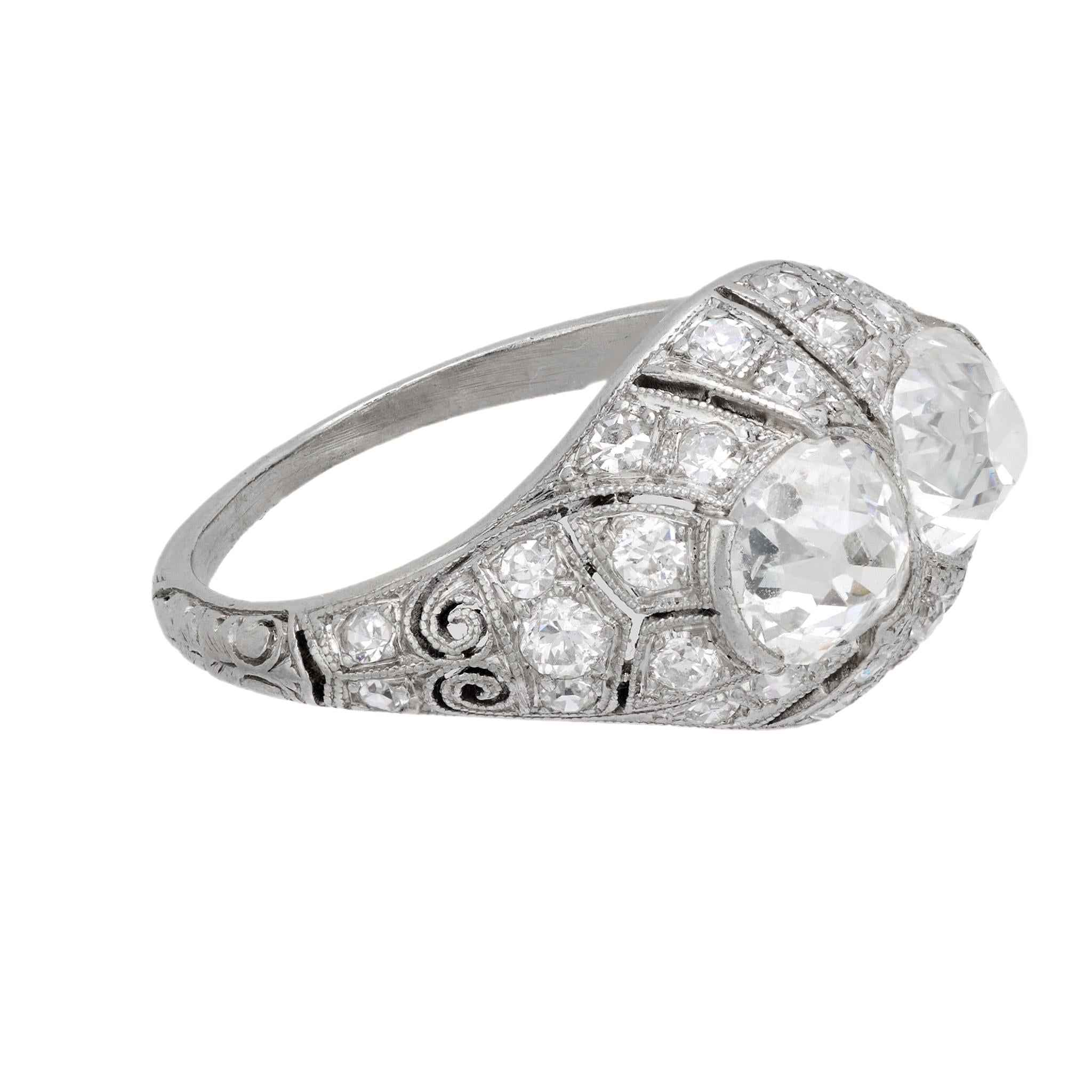 Art Deco 2.60 carat total weight diamond platinum ring