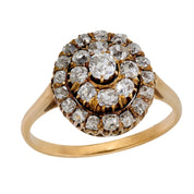 Victorian old mine cut diamond 18k yellow gold cluster ring
