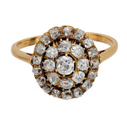 Victorian old mine cut diamond 18k yellow gold cluster ring