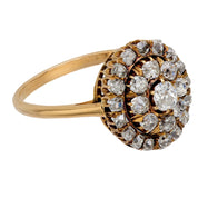 Victorian old mine cut diamond 18k yellow gold cluster ring