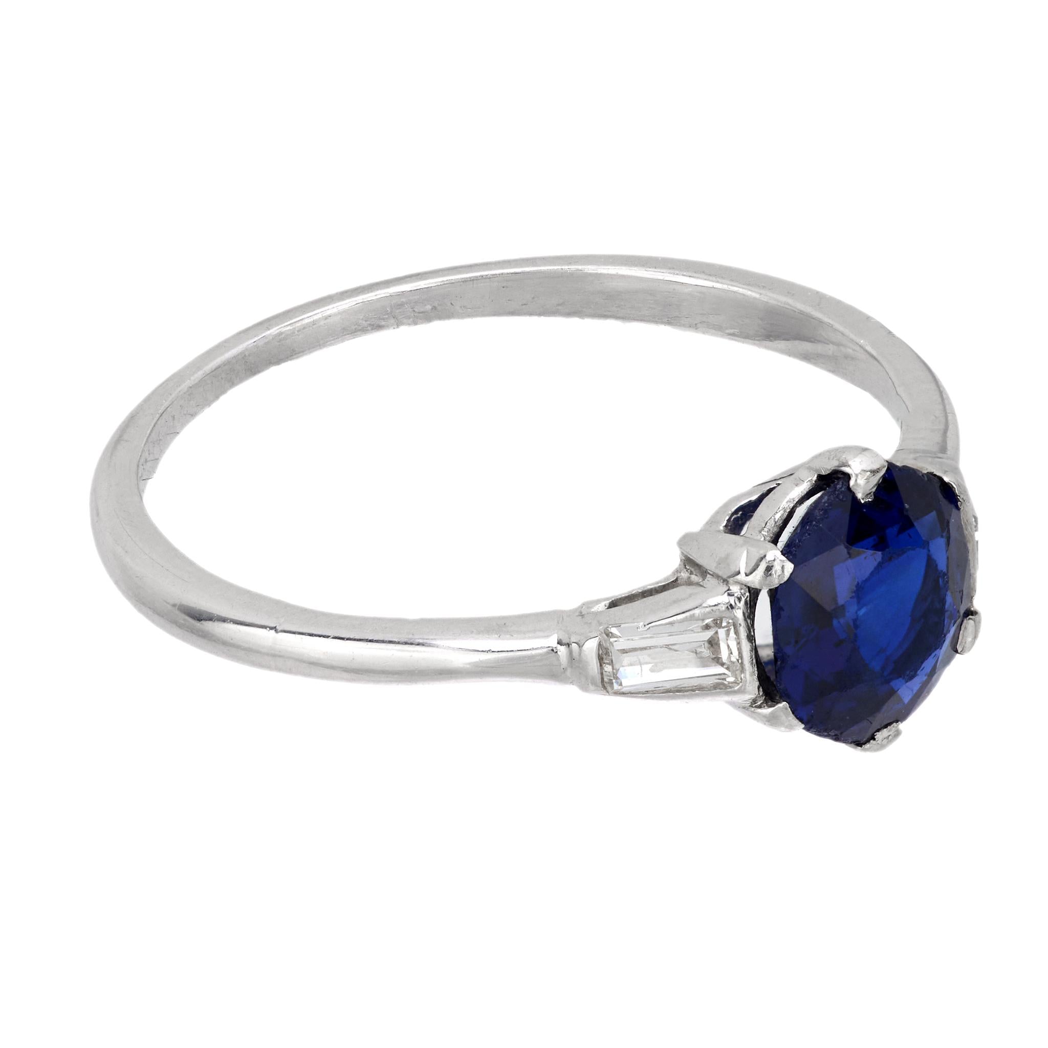 Art Deco 1.05 carat sapphire diamond platinum engagement ring