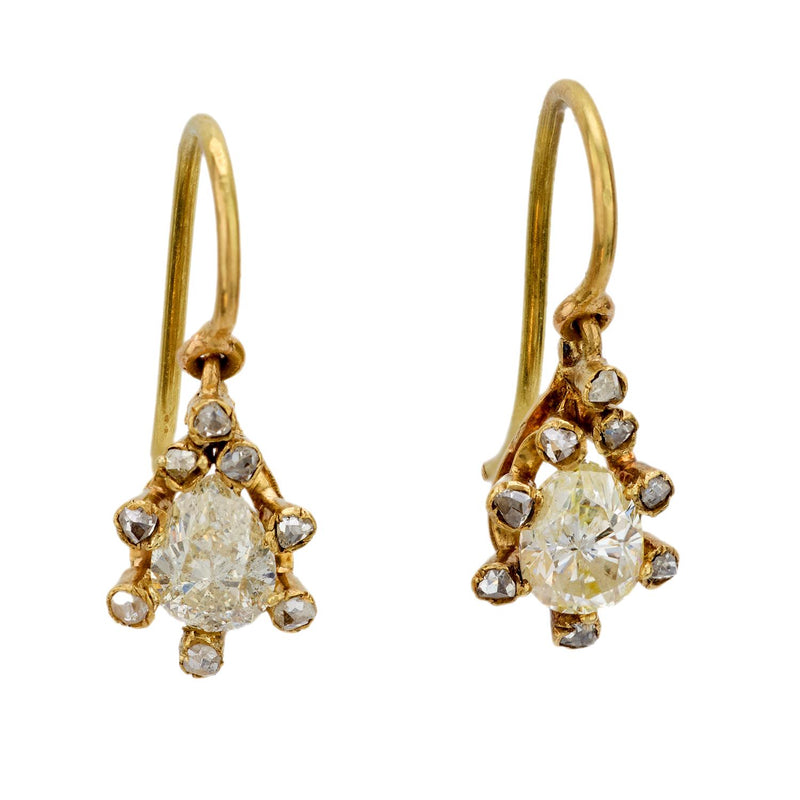 Victorian French diamond 18k yellow gold drop earrings