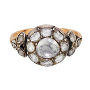Georgian rose cut diamond 18k yellow gold silver cluster ring
