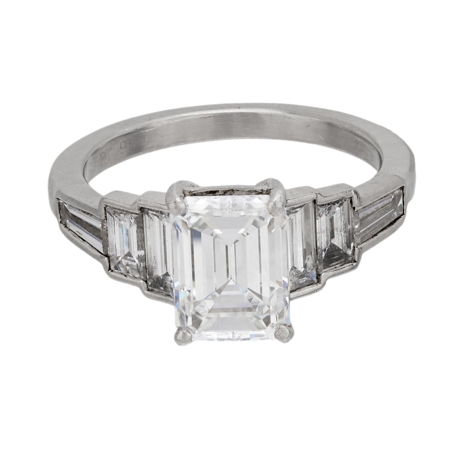 Art Deco GIA 2.01 carat emerald cut diamond platinum engagement ring