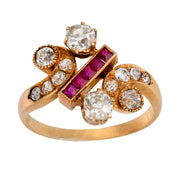 Victorian diamond ruby 18k rose gold ring
