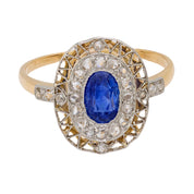 Edwardian sapphire diamond 18k yellow gold and platinum ring