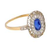 Edwardian sapphire diamond 18k yellow gold and platinum ring