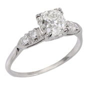 Art Deco GIA 1.58 carat old mine cut diamond 14k white gold engagement ring