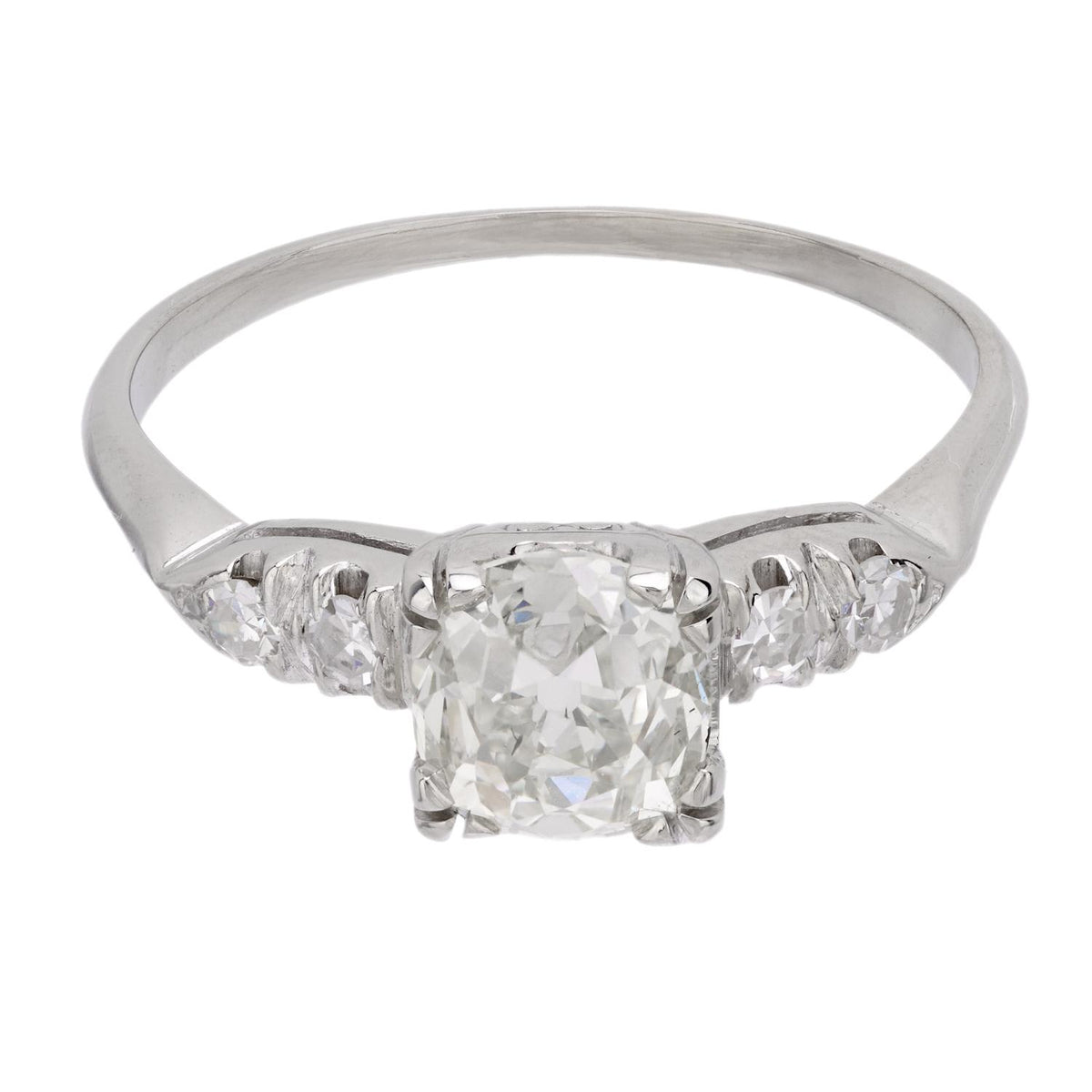 Art Deco GIA 1.58 carat old mine cut diamond 14k white gold engagement ring