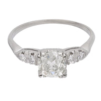 Art Deco GIA 1.58 carat old mine cut diamond 14k white gold engagement ring