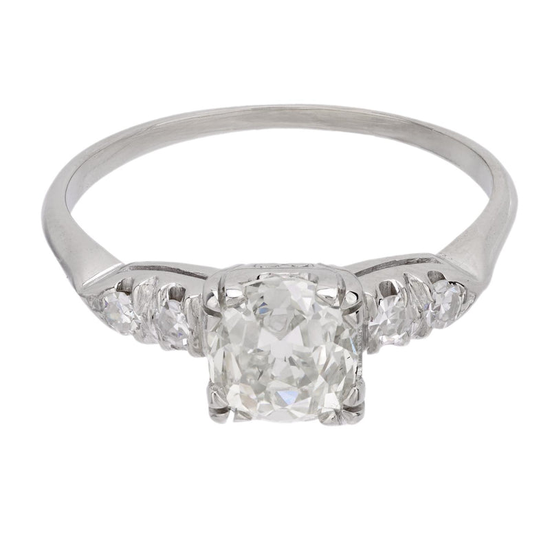 Art Deco GIA 1.58 carat old mine cut diamond 14k white gold engagement ring