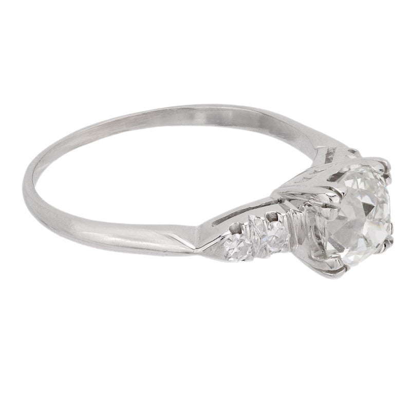 Art Deco GIA 1.58 carat old mine cut diamond 14k white gold engagement ring