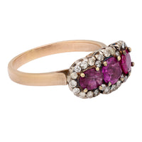 Vintage GIA 1.05 carat Burma no heat pink sapphire 14k yellow gold 3 stone ring