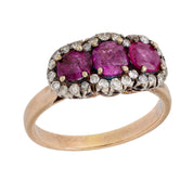 Vintage GIA 1.05 carat Burma no heat pink sapphire 14k yellow gold 3 stone ring
