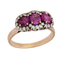 Vintage GIA 1.05 carat Burma no heat pink sapphire 14k yellow gold 3 stone ring