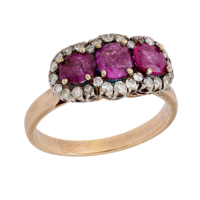 Vintage GIA 1.05 carat Burma no heat pink sapphire 14k yellow gold 3 stone ring