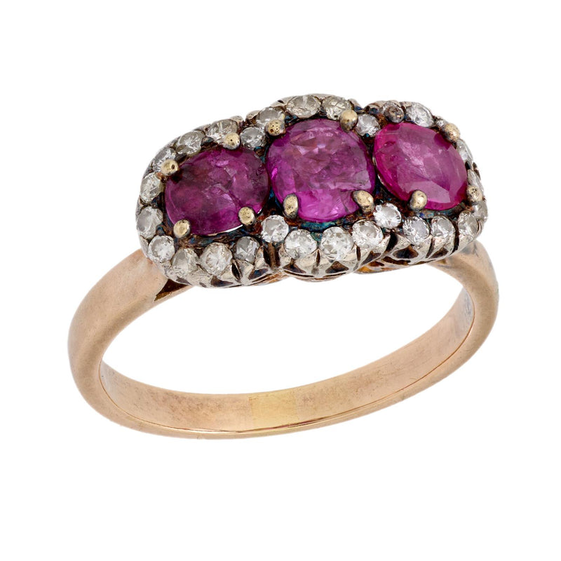 Vintage GIA 1.05 carat Burma no heat pink sapphire 14k yellow gold 3 stone ring