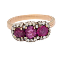 Vintage GIA 1.05 carat Burma no heat pink sapphire 14k yellow gold 3 stone ring