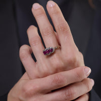 Vintage GIA 1.05 carat Burma no heat pink sapphire 14k yellow gold 3 stone ring