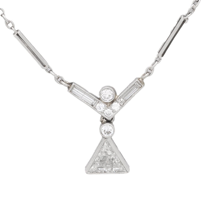 Art Deco diamond 14k white gold necklace