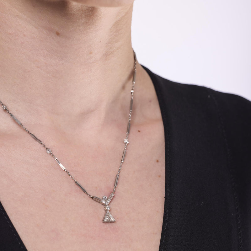Art Deco diamond 14k white gold necklace