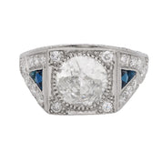 Art Deco GIA 2.11 carat diamond sapphire platinum engagement ring
