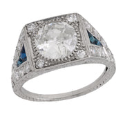 Art Deco GIA 2.11 carat diamond sapphire platinum engagement ring