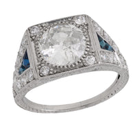 Art Deco GIA 2.11 carat diamond sapphire platinum engagement ring