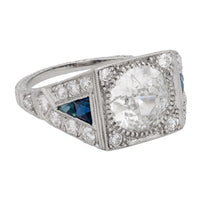 Art Deco GIA 2.11 carat diamond sapphire platinum engagement ring