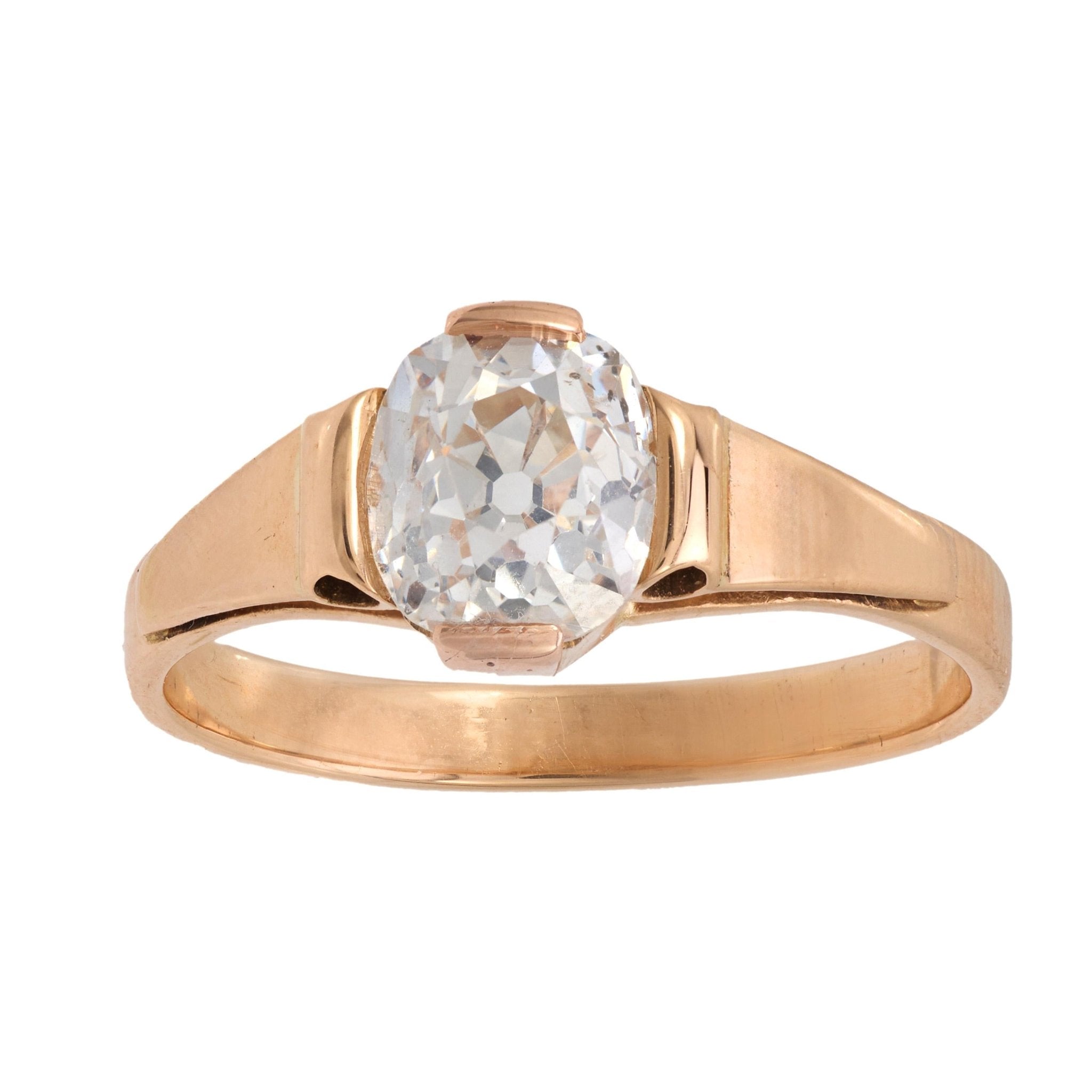 Victorian GIA 1.61 carat old mine cut diamond 14k yellow gold engagement ring