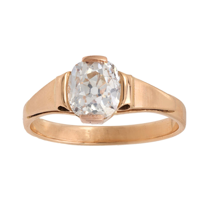 Victorian GIA 1.61 carat old mine cut diamond 14k yellow gold engagement ring