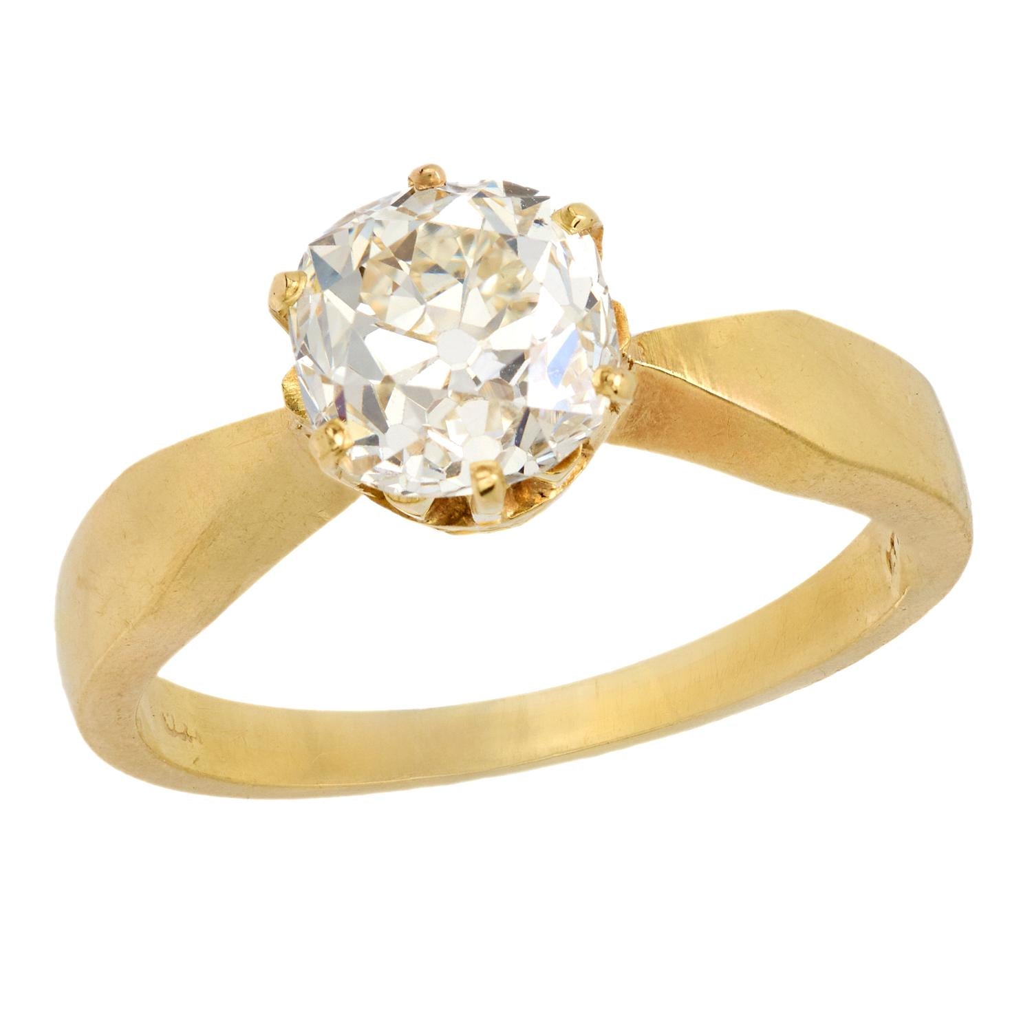 Vintage GIA 2.62 carat old mine diamond 14k yellow gold engagement ring