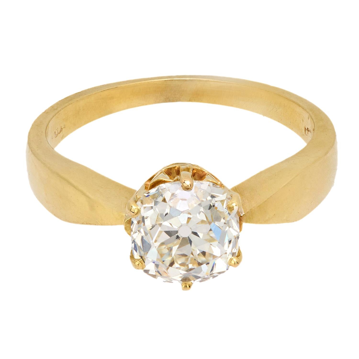 Vintage GIA 2.62 carat old mine diamond 14k yellow gold engagement ring